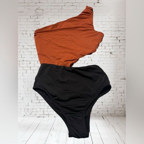 Vix Paula Hermanny Two-Tone Orange and Black Swimsuit Small - Picture 2 of 7